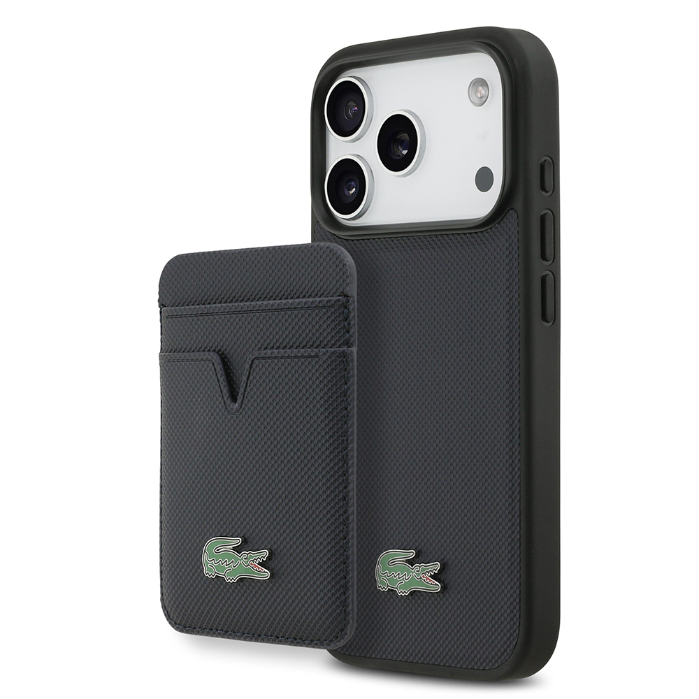 Apple iPhone 17 Pro Kılıf Lacoste Orjinal Lisanslı M-safe Şarj Özellikli PU Pike Desenli Metal Logolu Kartlıklı Kapak - 4