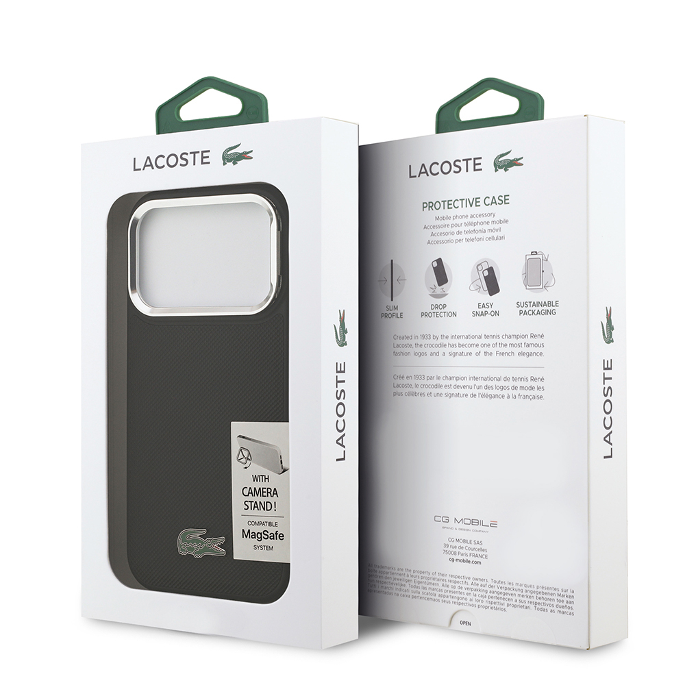 Apple iPhone 17 Pro Kılıf Lacoste Orjinal Lisanslı M-safe Şarj Özellikli PU Pike Desenli Standlı Metal Logolu Kapak - 9