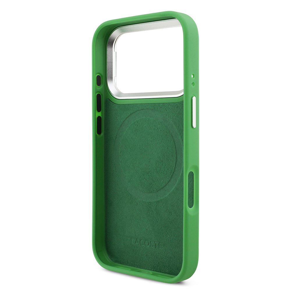 Apple iPhone 17 Pro Kılıf Lacoste Orjinal Lisanslı M-safe Şarj Özellikli PU Pike Desenli Standlı Metal Logolu Kapak - 18