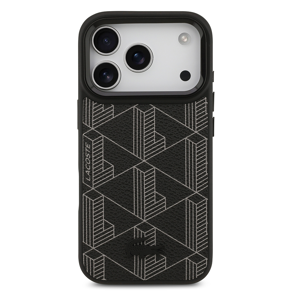 Apple iPhone 17 Pro Kılıf Lacoste Orjinal Lisanslı M-safe Şarj Özellikli Standlı PU Deri Karışık Monogram Desenli Kapak - 5