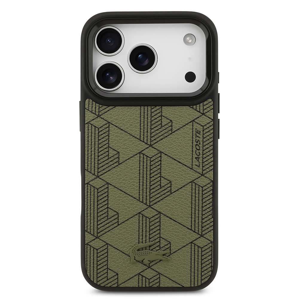 Apple iPhone 17 Pro Kılıf Lacoste Orjinal Lisanslı M-safe Şarj Özellikli Standlı PU Deri Karışık Monogram Desenli Kapak - 12