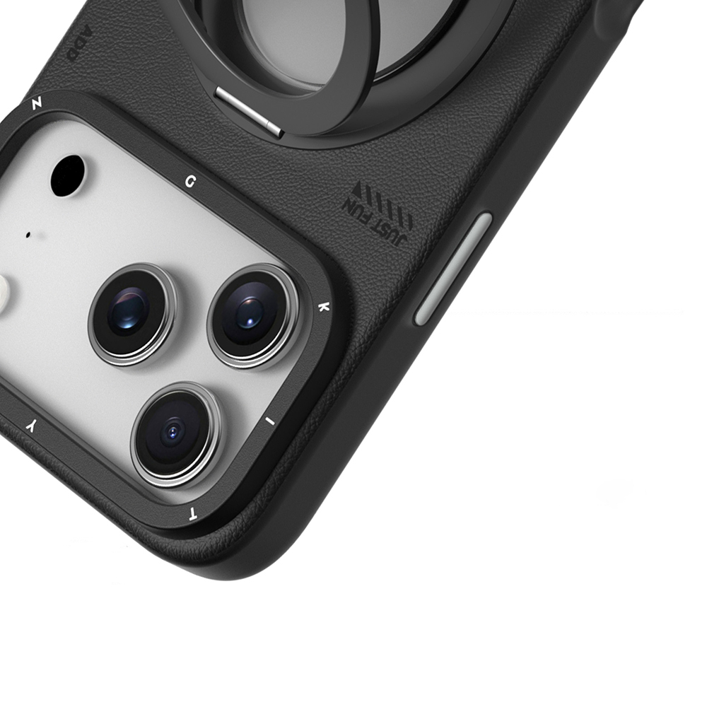 Apple iPhone 17 Pro Kılıf M-safe Şarj Özellikli 360 Derece Standlı Basit Mat Deri Desenli Youngkit Tech Leather Serisi Kapak - 12