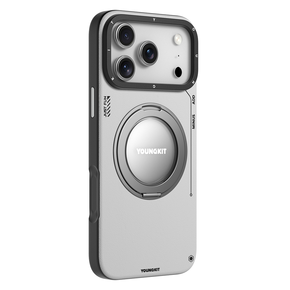 Apple iPhone 17 Pro Kılıf M-safe Şarj Özellikli 360 Derece Standlı Basit Mat Deri Desenli Youngkit Tech Leather Serisi Kapak - 7