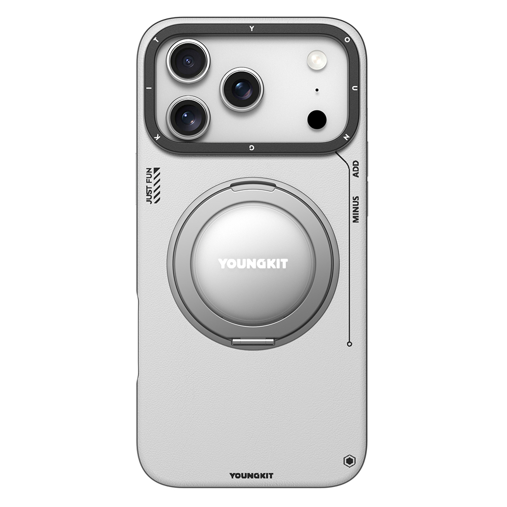 Apple iPhone 17 Pro Kılıf M-safe Şarj Özellikli 360 Derece Standlı Basit Mat Deri Desenli Youngkit Tech Leather Serisi Kapak - 4