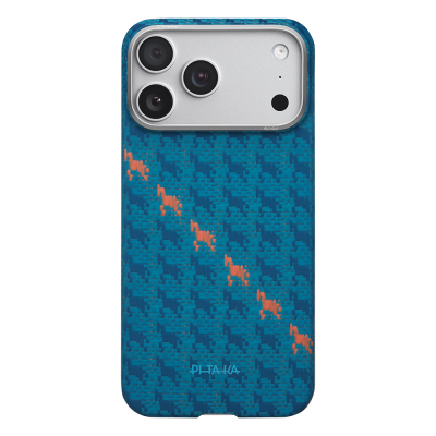 Apple iPhone 17 Pro Kılıf M-safe Şarj Özellikli Aramid Fiber Pitaka Edge Serisi Happiness Rides Kapak Mavi