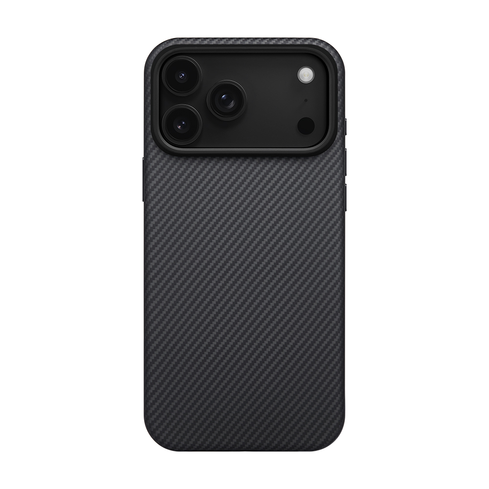 Apple iPhone 17 Pro Kılıf M-safe Şarj Özellikli Aramid Fiber Pitaka Military-Grade Classic Serisi Black-Grey Twill Kapak - 1