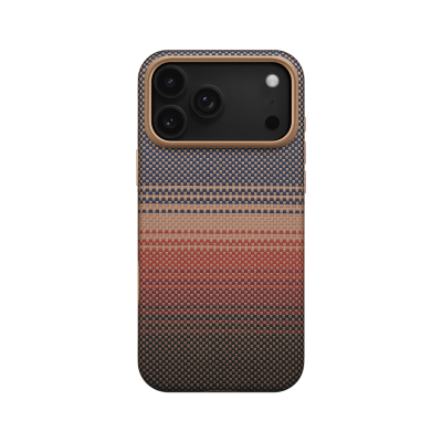 Apple iPhone 17 Pro Kılıf M-safe Şarj Özellikli Aramid Fiber Pitaka Military-Grade Sunset-Moonrise Serisi Sunset Kapak Kahverengi