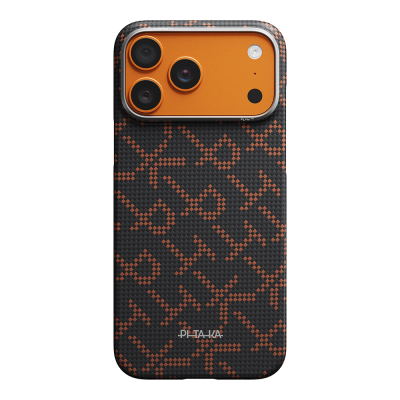 Apple iPhone 17 Pro Kılıf M-safe Şarj Özellikli Aramid Fiber Pitaka Tactile Woven Monogram Serisi Kapak Turuncu-Siyah