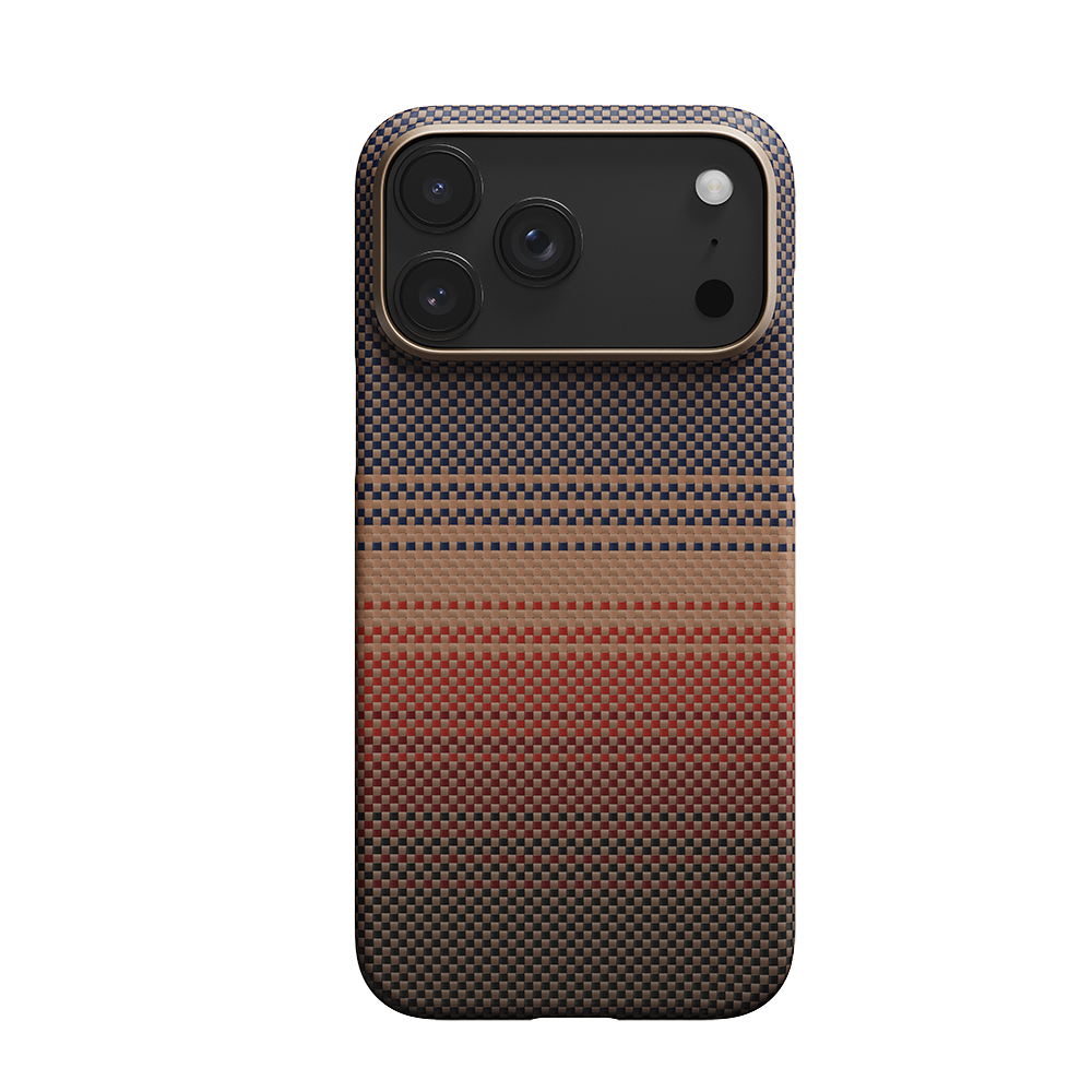 Apple iPhone 17 Pro Kılıf M-safe Şarj Özellikli Aramid Fiber Pitaka Tactile Woven Sunset-Moonrise Serisi Sunset Kapak - 7