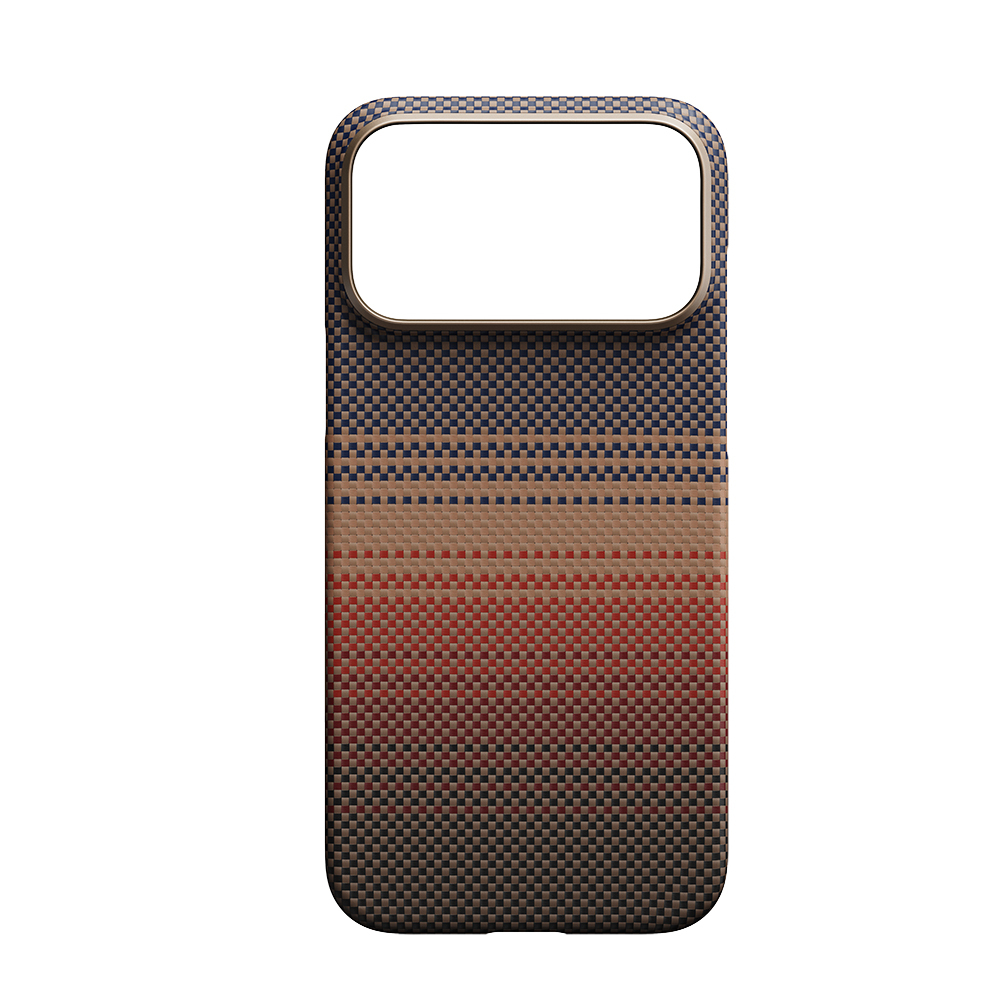Apple iPhone 17 Pro Kılıf M-safe Şarj Özellikli Aramid Fiber Pitaka Tactile Woven Sunset-Moonrise Serisi Sunset Kapak - 4