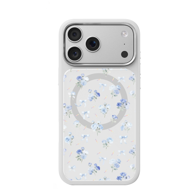 Apple iPhone 17 Pro Kılıf M-safe Şarj Özellikli Çiçek Tasarımlı Mutural Flower Serisi Kapak Beyaz