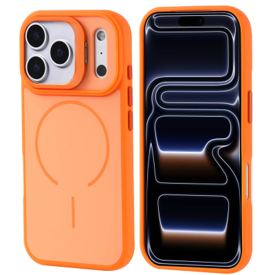 Apple iPhone 17 Pro Kılıf M-safe Şarj Özellikli Kamera Standlı Zore Notron Kapak Turuncu