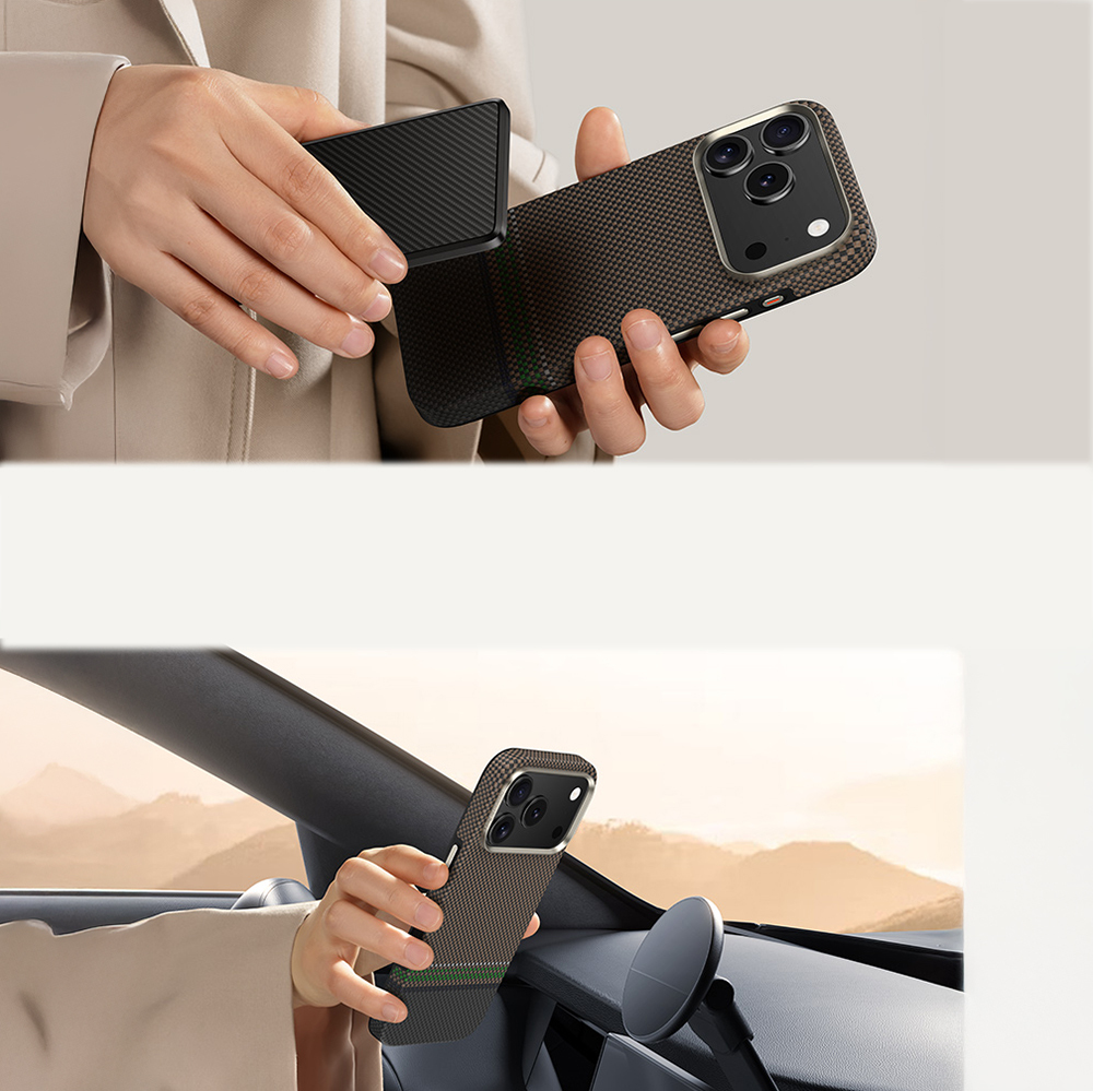Apple iPhone 17 Pro Kılıf M-safe Şarj Özellikli Karbon Fiber Tasarımlı Benks Prestige ArmorPro Kevlar Kapak - 11
