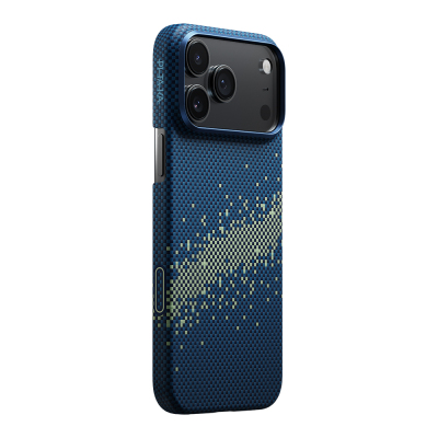 Apple iPhone 17 Pro Kılıf M-safe Şarj Özellikli Lumintex Fosforlu Pitaka Tactile Woven Starpeak Serisi Milky Way Galaxy Kapak Mavi
