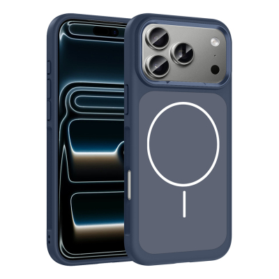 Apple iPhone 17 Pro Kılıf M-Safe Şarj Özellikli Metal Kamera Çerçeveli Zore Sanremo Silikon Kapak Lacivert