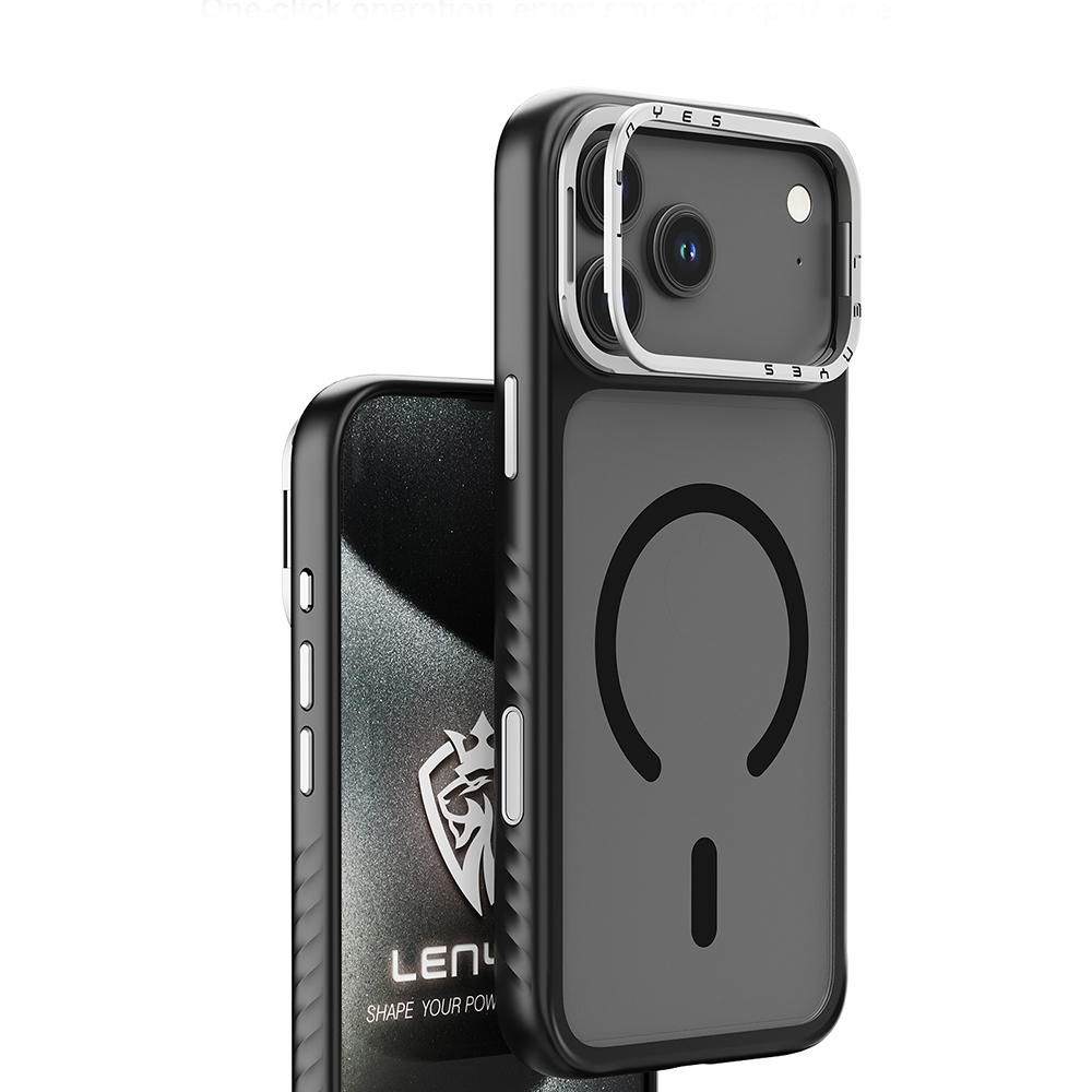 Apple iPhone 17 Pro Kılıf M-safe Şarj Özellikli Metal Kamera Standlı Lenyes CK226 PC Kapak - 3