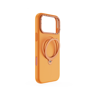 Apple iPhone 17 Pro Kılıf M-safe Şarj Özellikli Metal Standlı Sıvı Silikon Lenyes CK223 Kapak Turuncu