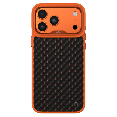 Apple iPhone 17 Pro Kılıf M-safe Şarj Özellikli O-Ring Kajsa Carbon Fiber Serisi Kapak Turuncu