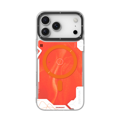 Apple iPhone 17 Pro Kılıf M-safe Şarj Özellikli Parlak Kumlu Sıvılı Tasarımlı Galaxy Fantasy Serisi Kapak Turuncu