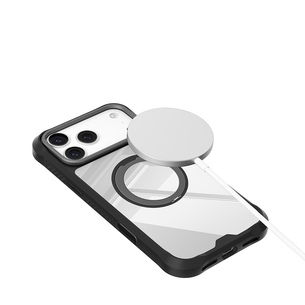 Apple iPhone 17 Pro Kılıf M-safe Şarj Özellikli Parmak Ring Standlı Airbag Tasarımlı Mutural Obsidian Serisi Kapak - 7