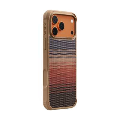 Apple iPhone 17 Pro Kılıf M-safe Şarj Özellikli Pitaka Tactile Woven Sunset-Moonrise Aramid Pro Guard Serisi Kapak Kahverengi