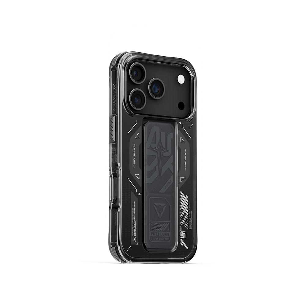 Apple iPhone 17 Pro Kılıf M-safe Şarj Özellikli Teknoloji Desenli Skinarma Helio Mag Charge Standlı Kapak - 8