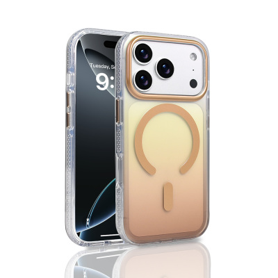Apple iPhone 17 Pro Kılıf M-safe Şarj Özellikli Transparan Renk Geçişli Zore Toros Kapak Gold