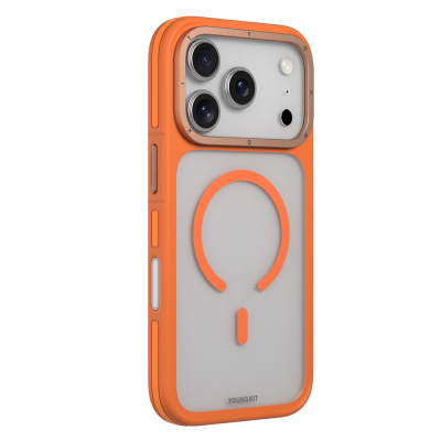 Apple iPhone 17 Pro Kılıf M-safe Şarj Özellikli Youngkit Rock Sand Serisi Kapak Turuncu