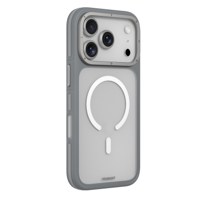 Apple iPhone 17 Pro Kılıf M-safe Şarj Özellikli Youngkit Rock Sand Serisi Kapak Gri