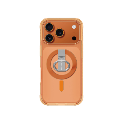 Apple iPhone 17 Pro Kılıf M-safe Şarj Özellikli Yüzük Standlı Amazingthing Titan Pro Serisi Kapak Turuncu
