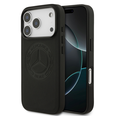 Apple iPhone 17 Pro Kılıf Mercedes Benz Orjinal Lisanslı M-safe Şarj Özellikli Hakiki Deri Nostaljik Yıldız Dizayn Kapak Siyah