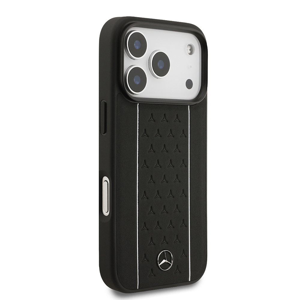 Apple iPhone 17 Pro Kılıf Mercedes Benz Orjinal Lisanslı M-safe Şarj Özellikli Şeritli Yıldız Desenli Metal Logolu Deri Kapak - 3