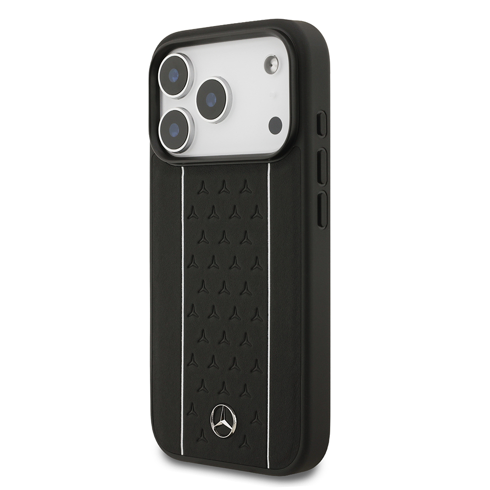 Apple iPhone 17 Pro Kılıf Mercedes Benz Orjinal Lisanslı M-safe Şarj Özellikli Şeritli Yıldız Desenli Metal Logolu Deri Kapak - 4
