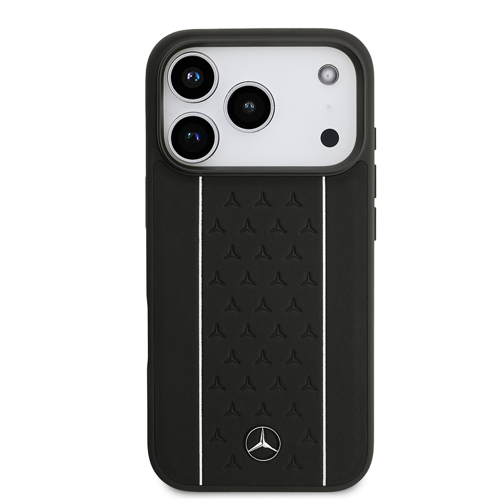Apple iPhone 17 Pro Kılıf Mercedes Benz Orjinal Lisanslı M-safe Şarj Özellikli Şeritli Yıldız Desenli Metal Logolu Deri Kapak - 5
