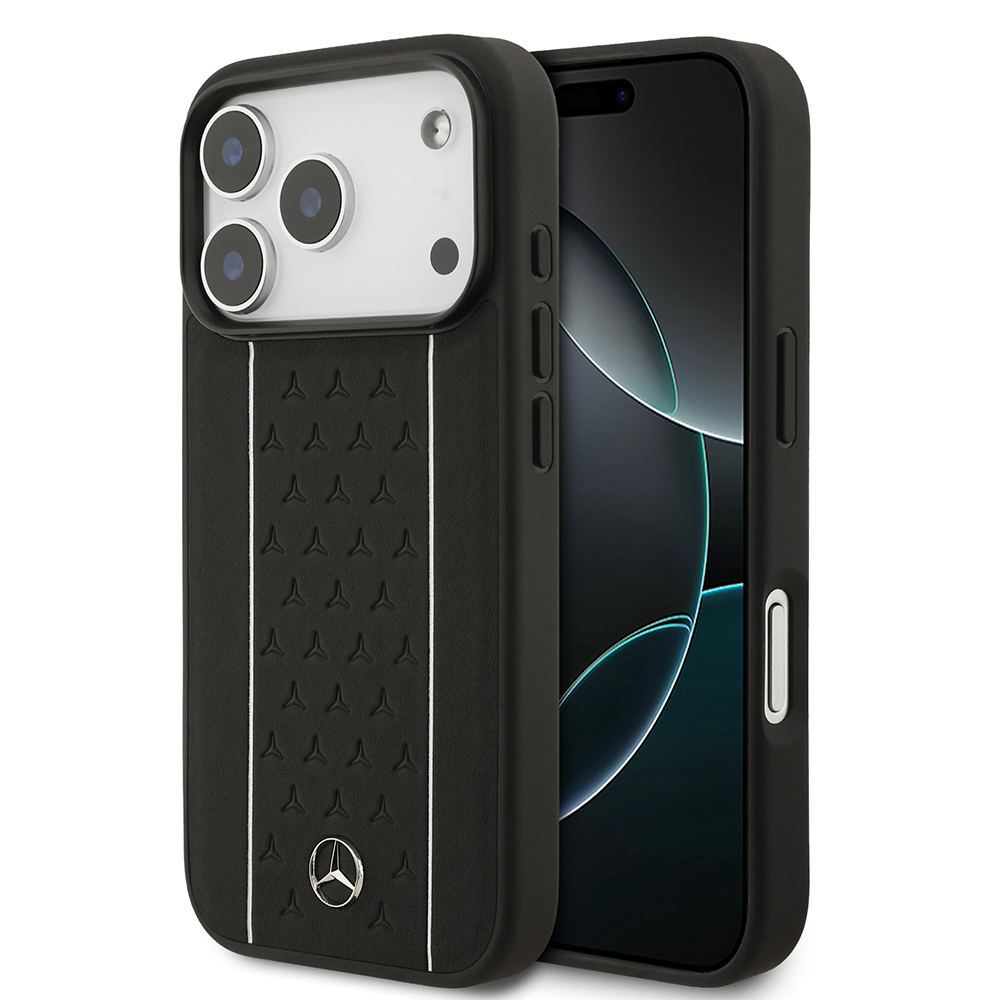 Apple iPhone 17 Pro Kılıf Mercedes Benz Orjinal Lisanslı M-safe Şarj Özellikli Şeritli Yıldız Desenli Metal Logolu Deri Kapak - 2
