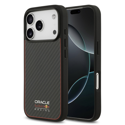 Apple iPhone 17 Pro Kılıf Redbull Orjinal Lisanslı M-safe Şarj Özellikli Karbon Fiber Parlayan Logolu Kevlar Kapak Siyah