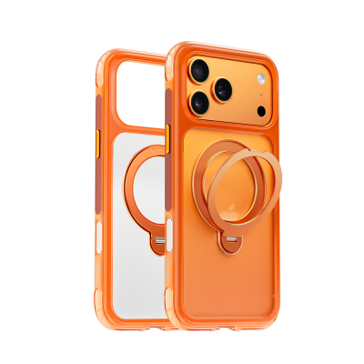 Apple iPhone 17 Pro Kılıf Wiwu AS-203 AeroShield Ultra Serisi M-safe Şarj Özellikli Airbag Tasarımlı Standlı Kapak Turuncu