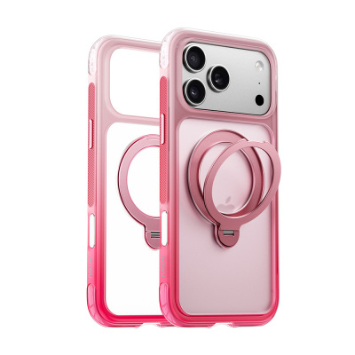 Apple iPhone 17 Pro Kılıf Wiwu AS-204 AeroShield Aurora Ultra Serisi M-safe Şarj Özellikli Airbag Tasarımlı Standlı Kapak Pembe