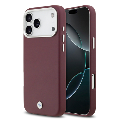 Apple iPhone 17 Pro Max Case BMW Original Licensed M-Safe Charging Feature Metal Logo Full Cover Leather Cover Red