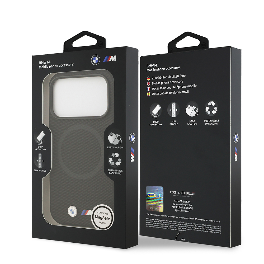 Apple iPhone 17 Pro Max Case BMW Original Licensed M-Safe Charging Feature Metal Logo Perforated M Design Leather Cover - 38