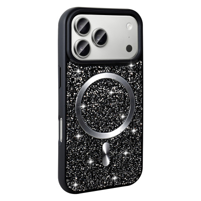 Apple iPhone 17 Pro Max Case Diamond Design Zore Mosaic Silicone Cover M-safe Charging Feature Black