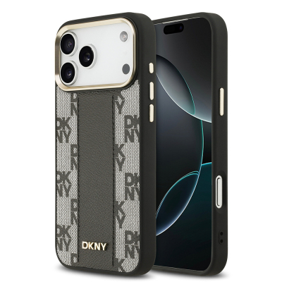 Apple iPhone 17 Pro Max Case DKNY Original Licensed M-safe Charging Feature 3D Printed Checkered Pattern Cover Black