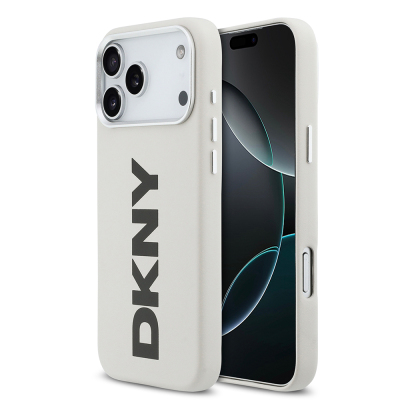 Apple iPhone 17 Pro Max Case DKNY Original Licensed M-safe Charging Feature PU Large Vertical Logo Cover White
