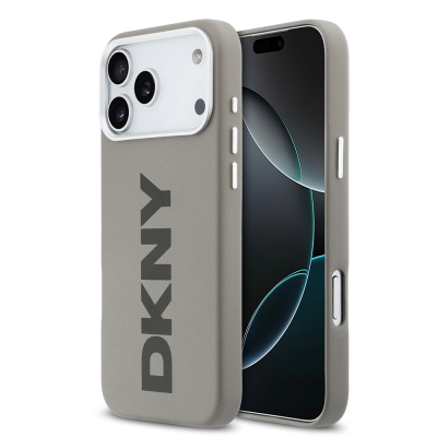 Apple iPhone 17 Pro Max Case DKNY Original Licensed M-safe Charging Feature PU Large Vertical Logo Cover Bej