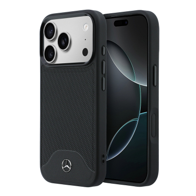 Apple iPhone 17 Pro Max Case – Genuine Mercedes-Benz Licensed – M-Safe Charging Compatible – 3D Metal Logo – Wood & Leather Texture Cover Black