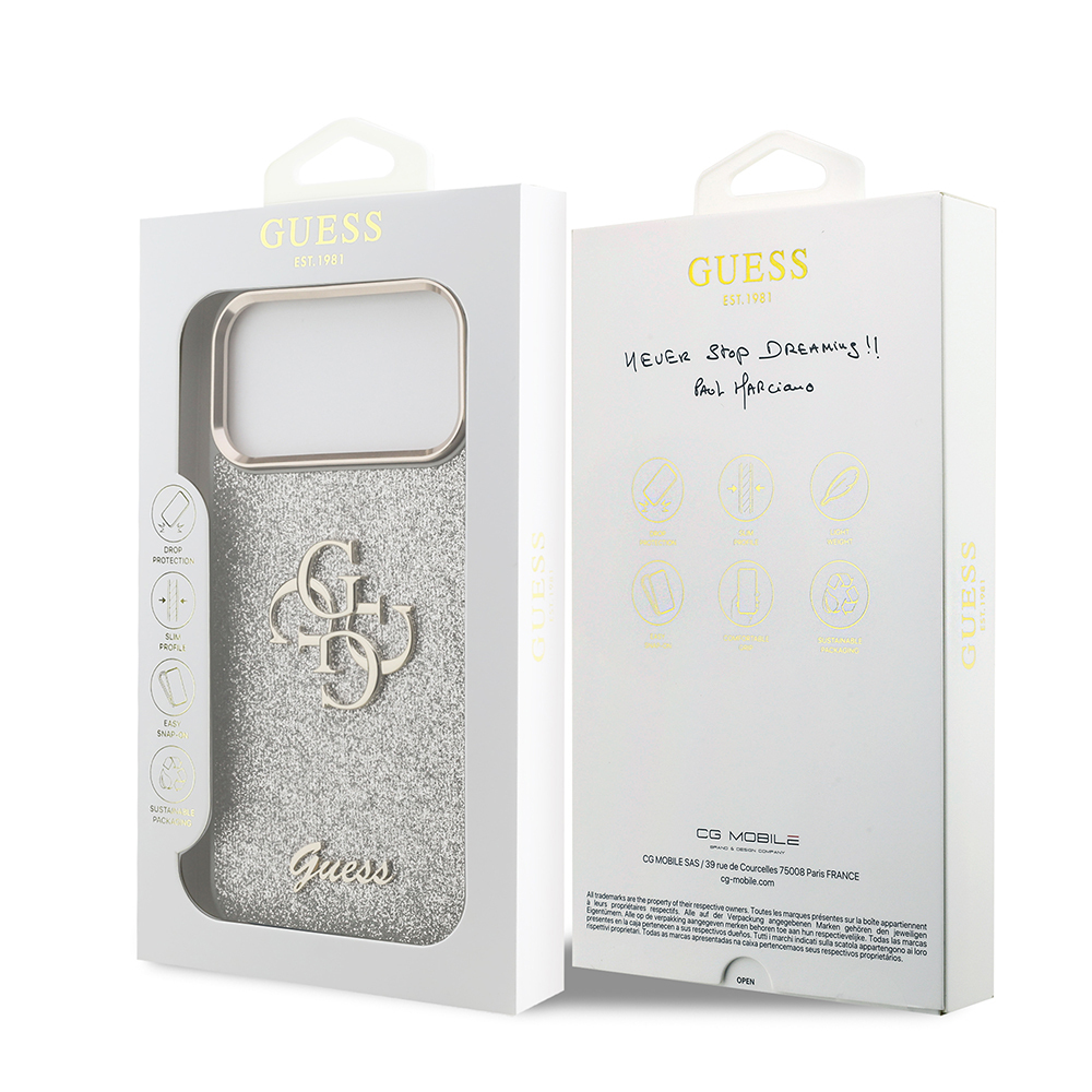 Apple iPhone 17 Pro Max Case Guess Original Licensed 4G Large Metal Camera Frame and Logo Glitter Cover - 19