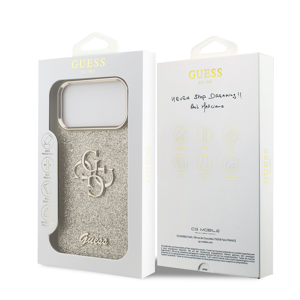 Apple iPhone 17 Pro Max Case Guess Original Licensed 4G Large Metal Camera Frame and Logo Glitter Cover - 26