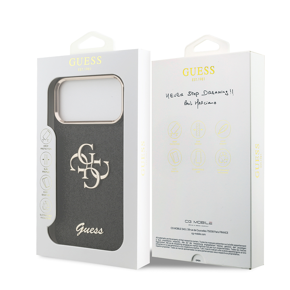 Apple iPhone 17 Pro Max Case Guess Original Licensed 4G Large Metal Camera Frame and Logo Glitter Cover - 33