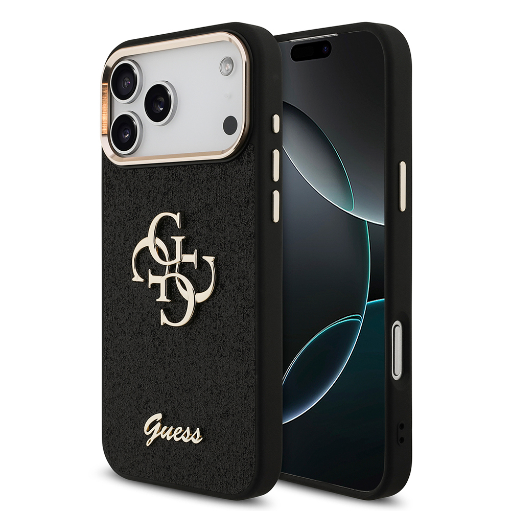 Apple iPhone 17 Pro Max Case Guess Original Licensed 4G Large Metal Camera Frame and Logo Glitter Cover - 5