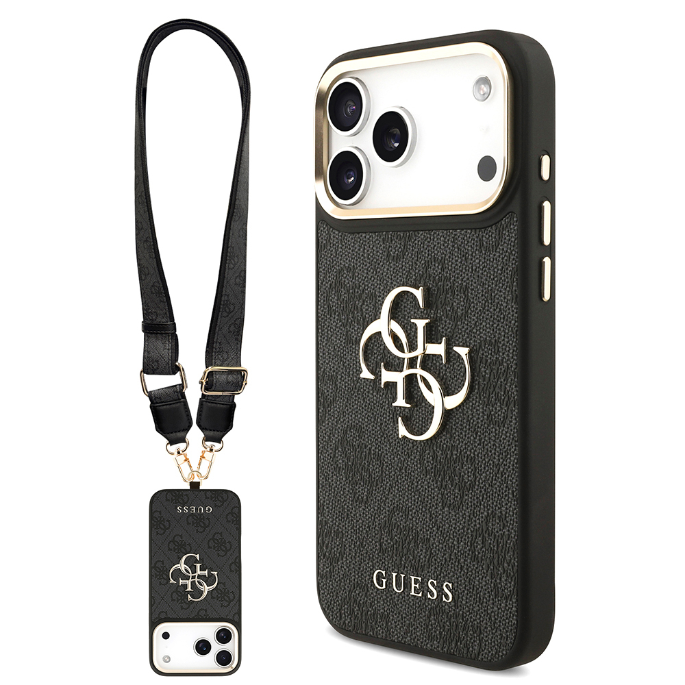 Apple iPhone 17 Pro Max Case Guess Original Licensed 4G Large Metal Logo Thick Strap Cover - 3